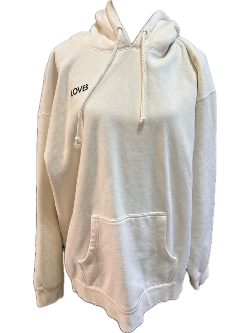 Official “LOVB” Off-White Hoodie with Volleyball Print, Size 2XL